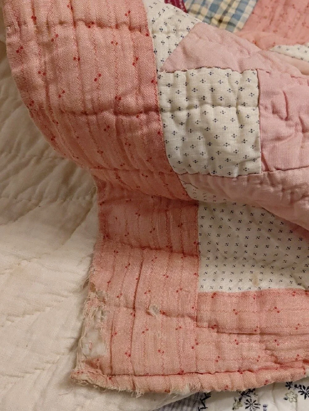 Handmade Patchwork Quilt in Pink and Multicolor